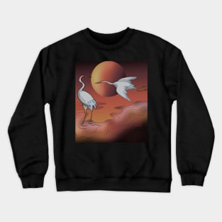 Japanese cranes in a stream at sunset Crewneck Sweatshirt